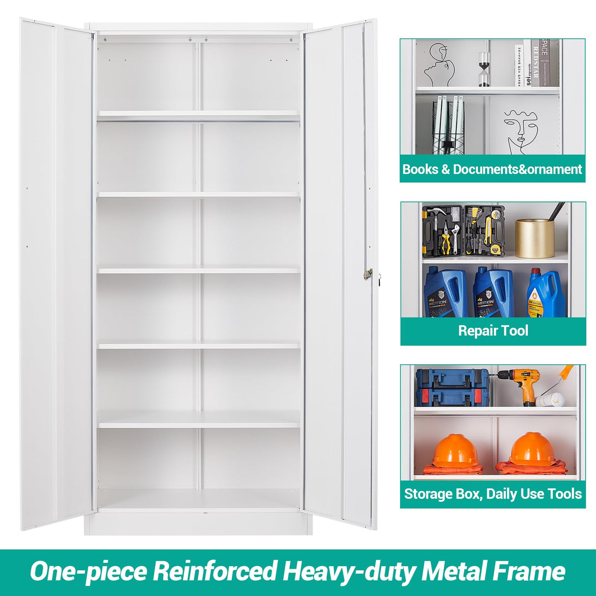 Metal Garage Storage Cabinet with 2 Doors and 4 Adjustable Shelves 72" Pantry Cabinet Utility Storage Cabinet Locking Steel Storage Cabinet Utility SISESOL