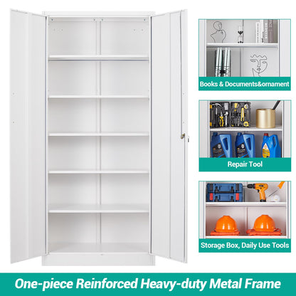 Metal Garage Storage Cabinet with 2 Doors and 4 Adjustable Shelves 72" Pantry Cabinet Utility Storage Cabinet Locking Steel Storage Cabinet Utility - WoodArtSupply