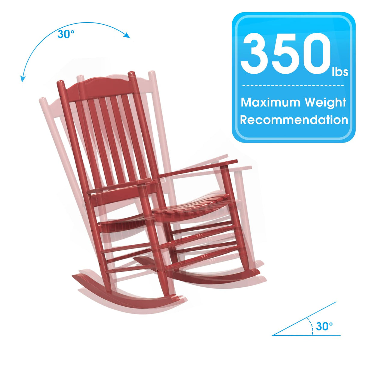 D&F Design Outdoor Rocking Rocker, Wood Rocking Chair with High Back and Curved Seat, UV Treated (Red), Outdoor and Indoor use D&F Design