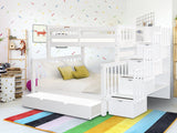 Bedz King Stairway Bunk Beds Twin over Full with 4 Drawers in the Steps and a Full Trundle, White Bedz King