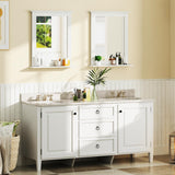 CHARMAID Bathroom Mirror with Shelf - 27" x 22.5" Wall Mirror Over Bathroom Sink, Wooden Frame Modern Rectangular Hanging Vanity Makeup Mirrors for Washroom, Entryway (White,27" L x 22.5" W) CHARMAID