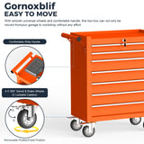 Gornoxblif 7-Drawers Orange Metal Rolling Tool Chest with Wheels,Tool Storage Cabinet with Locking System，Toolbox with Wheels for Garage, Warehouse, Workshop, Repair Shop Gornoxblif