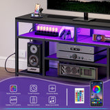 HOOBRO LED TV Stand with Charging Station, 4-Tier Entertainment Gaming Center, Modern Media Console Table, Open Shelves, 55.1"L x 13.8"W x 26.2"H, for TVs up to 65", for Living Room, Black BB47UDDS01 HOOBRO