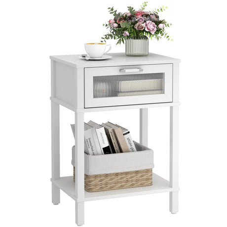 Nightstand Wooden Bedside Table with Drawer White Night Stands Modern Style Small End Table Side Table with Storage Shelf for Bedroom Living Room MLBZ10W MMEOLUOOK
