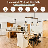 3-Light Kitchen Island Lighting, 63" Adjustable Height Pendant Light Fixtures Black Metal & Rustic Wood Modern Dining Room Linear Chandelier Over Table with E26 Base for Farmhouse Bar LuxiGlowra