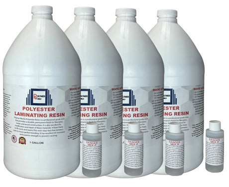 Polymer World- Polyester Laminating Resin 4 Gallon Kit with MEKP for Boats, Cars, Surfboard, RV, Pools,Canoes, Jetskis, Watercrafts. Polymer World