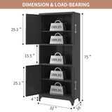 Polup Kitchen Pantry Cabinet, 75" H Kitchen Hutch with Microwave Stand, Food Cupboard with Countertop, Metal Storage Cabinet with Doors and Shelves for Living & Dining Room, Black - Assemble Required Polup