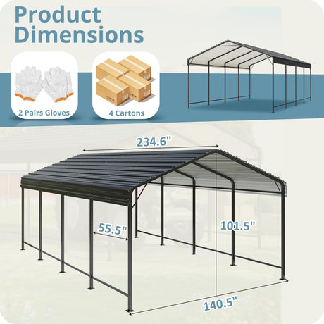 VIWAT Carport 12x20 FT Metal Carport with Enhanced Base Outdoor Heavy Duty Garage Galvanized Car Shelter for Pickup, Boat, Car and Tractors VIWAT