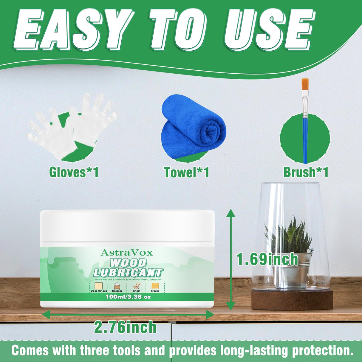 AstraVox Wood Lubricant Wax for Furniture, Multi-Purpose Sliding Door Hinge Lubricant Grease to Lubricate and Reduce Noise, Paste Wax for Wood Drawer, Floor, Dresser, Cabinet, Guitar(3.38 Oz) AstraVox