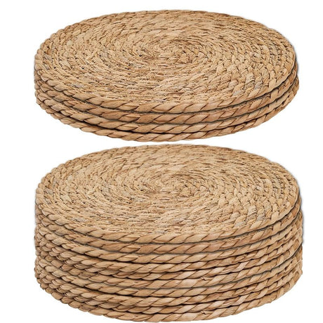 Handmade Heat Resistant 12" Round Woven Placemats Set of 8, Wicker Boho No Chemical Natural Water Hyacinth Place Mats, Farmhouse Table Mats for Kitchen Dining Table,Home Decorations,Wedding Chic Glamour