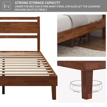 Crisinant Retro Brown King Wood Bed Frame with Headboard and Strong Slat Support - WoodArtSupply