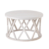 COZAYH Farmhouse Coffee Table, Rustic Round Coffee Table with X-Motifs Legs, Wood Textured Top, for Boho, French Country Decor, Antique White COZAYH