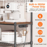 Leteuke Bakers Rack with Power Outlet & Storage, 36 Inch Microwave Stand Kitchen Cart, 4-Tier Metal Kitchen Shelves Cart with Wheels & 20 S-Hooks for Kitchen, NSF Certified, 63 x 18 x 36 Inch-Black Leteuke