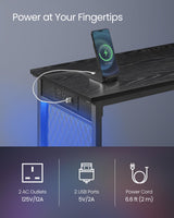 VASAGLE 47.2" Long Bar Table with Charging Station, LED Lights, Narrow Counter Tables Rectangular Couch Sofa Table, Metal Mesh Panels Frame, High Top Pub Table for Kitchen Living Room Party, Black VASAGLE