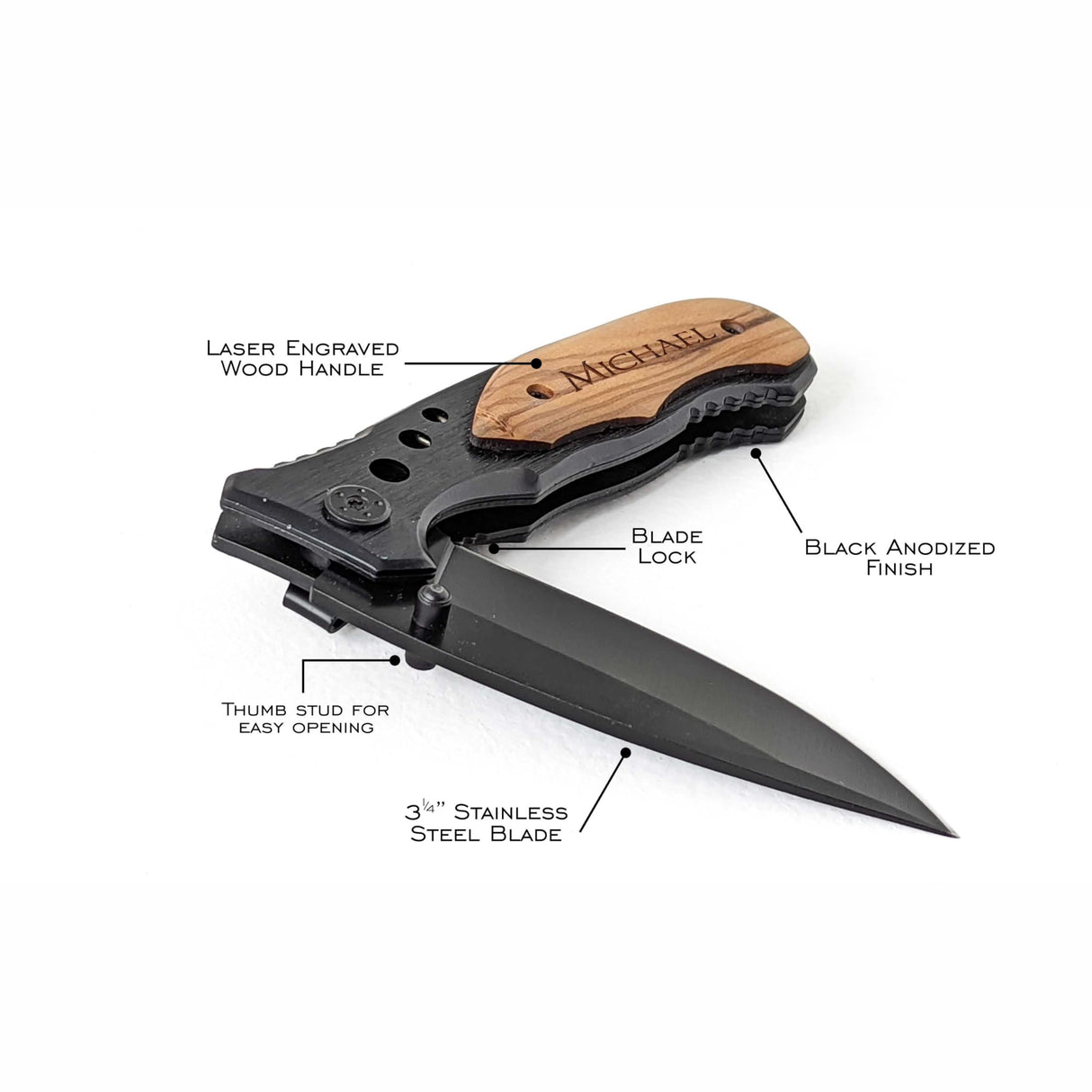 Custom Engraved Wood Handle Pocket Knife - Personalized Gift for Men - Ideal for Birthdays, Anniversaries, and Special Occasions MRC Wood Products