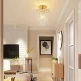 Modern Mini Crystal Chandelier, 3-Tier Raindrops Design Small Chandelier Light Fixture, Flush Mount Ceiling Light Fixture for Bedroom, Hallway, Living Room - E26 Base, Chandelier for Bedroom (Gold) Cyaruy