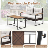 Tangkula 2 Pieces Patio Wicker Furniture Set, Heavy Duty Outdoor Cushioned Loveseat with Acacia Wood Coffee Table, for Backyard, Balcony, Deck and Poolside (Off White) Tangkula