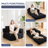 MAXYOYO Folding Sofa Bed, L-Shaped Convertible Sofa with Armrest Foldable Sleeper Bed with Pillow, Comfy Floor Lounge for Living Room Bedroom, Black MAXYOYO