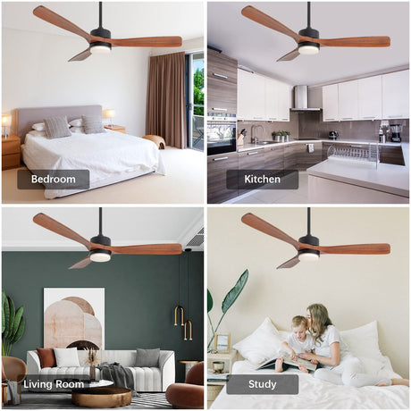 Ceiling Fan with Lights Remote Control 52in Solid Wood Blade 3Color Light Timing with Memory Function 6Speeds Super Quiet DC Motor for Modern Bedroom Living Room Dining Room Outdoor Terrace Farmhouse revoici