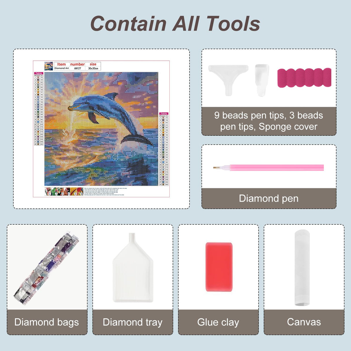 Anuver Dolphin Diamond Art Kits for Adult, Diamond Painting Kits for Beginners, DIY Full Drill Diamond Gem Craft Painting Home Wall Decor, 12x12 Inch Anuver