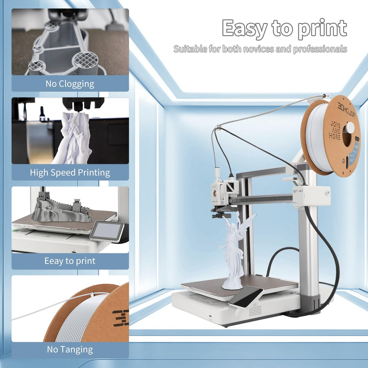 3D Printing Filament High-Speed PLA Filament 1.75mm 300mm/s 1kg Cardboard Spool Dimensional Accuracy +/- 0.03 mm Fit Most 3D FDM Printer-Cold White 3DHoJor