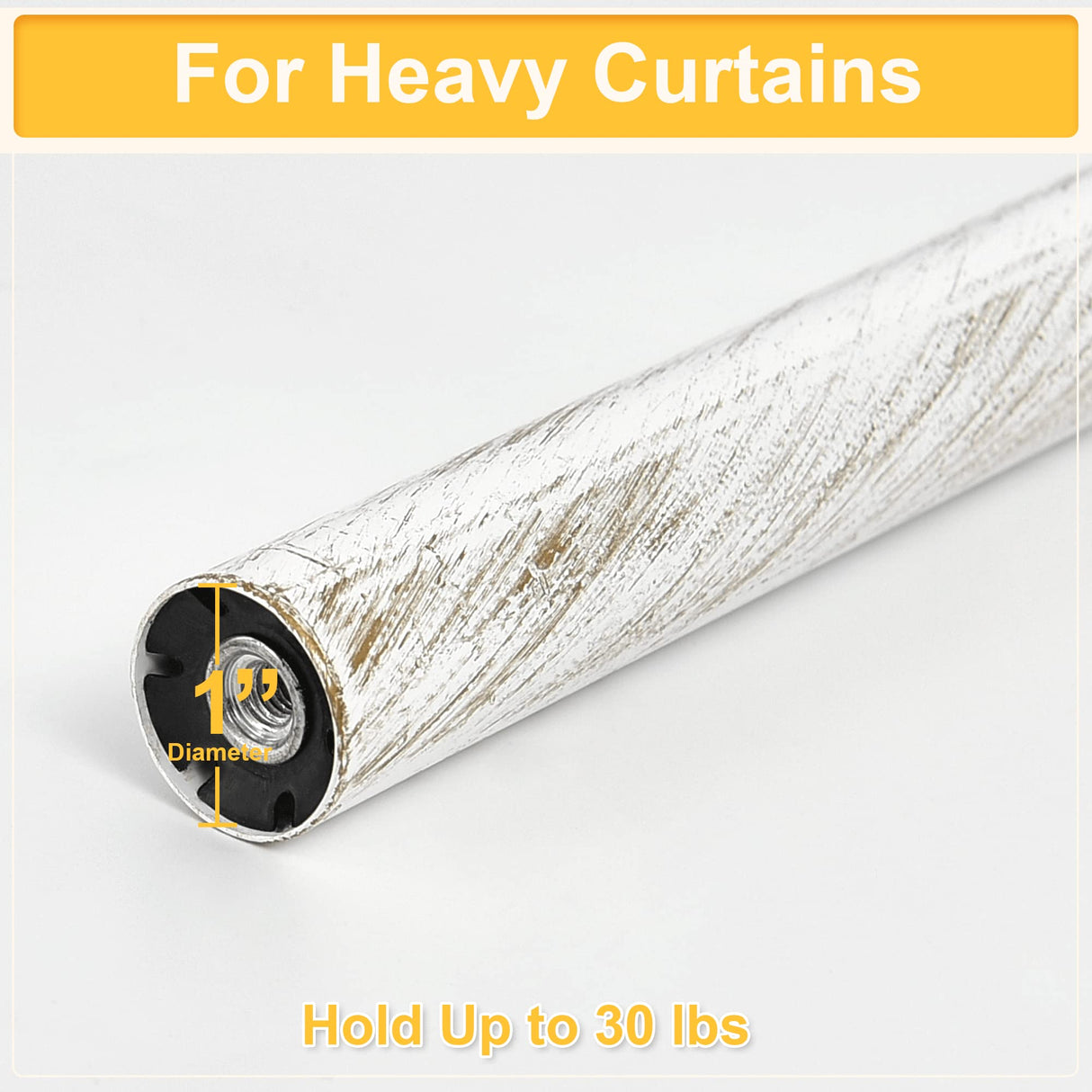 RYB HOME White Curtain Rod 48 to 86 Inch, 1 Inch Diameter Adjustable Telescoping Single Drapery Rod with Leaf Pattern Ball Finials Rustic Decor for Farmhouse Dining Room Decor Kids Bedroom RYB HOME