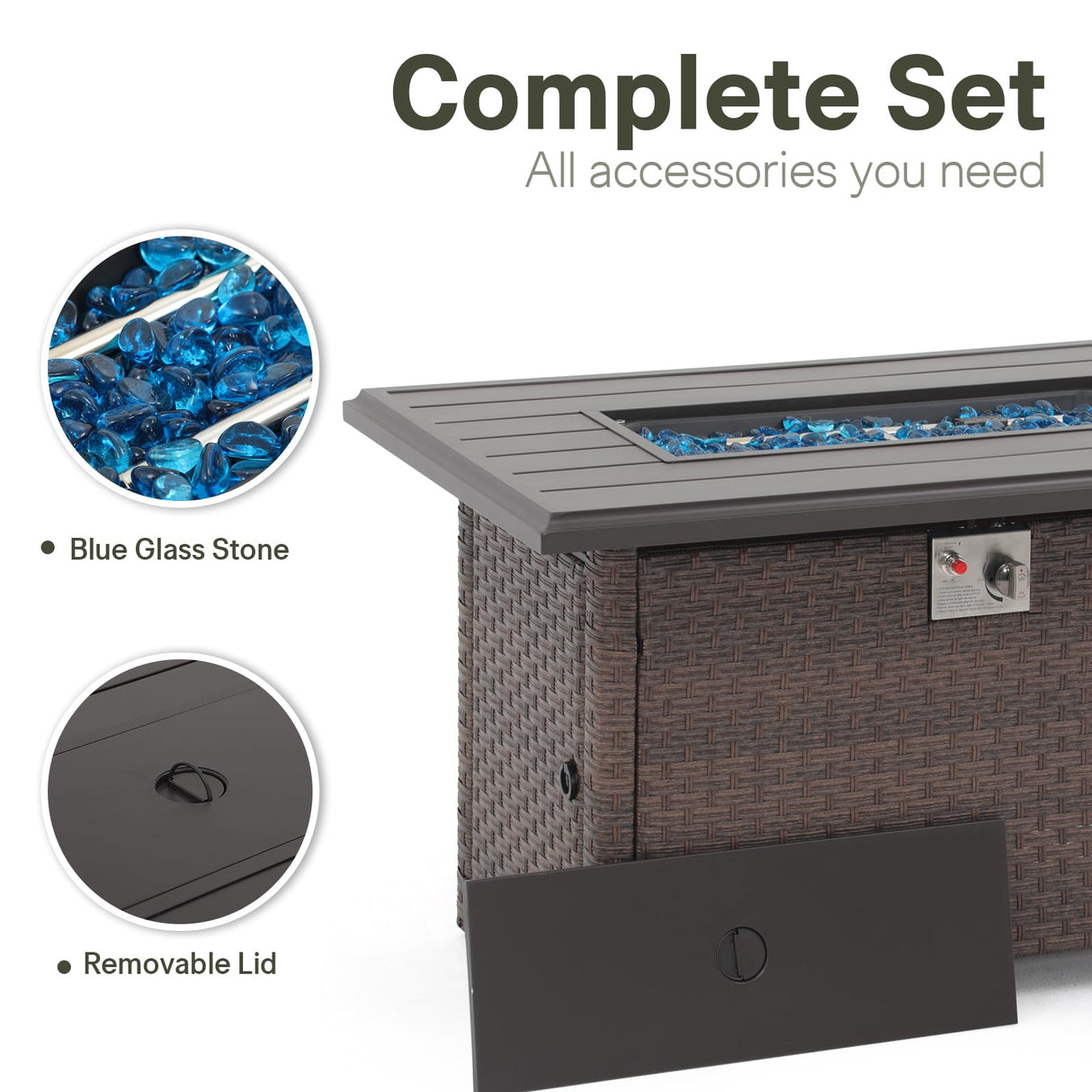 SUNSITT Outdoor Patio Furniture Set with Fire Pit Table 7 Piece Wicker Conversation Set with 43in Propane Firepit Sectional Dining Set 3 Seat Sofa Couch with Ottoman, Brown Wicker & Beige Cushion SUNSITT