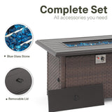 SUNSITT Outdoor Patio Furniture Set with Fire Pit Table 7 Piece Wicker Conversation Set with 43in Propane Firepit Sectional Dining Set 3 Seat Sofa Couch with Ottoman, Brown Wicker & Beige Cushion SUNSITT