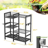 keomaisyto Garden Tool Organizer With Basket - 3 Tier Yard Storage Rack for Garage Organization, Heavy Duty Holder With 35 Long-Handled Slots for Shed, Yard, Garage keomaisyto
