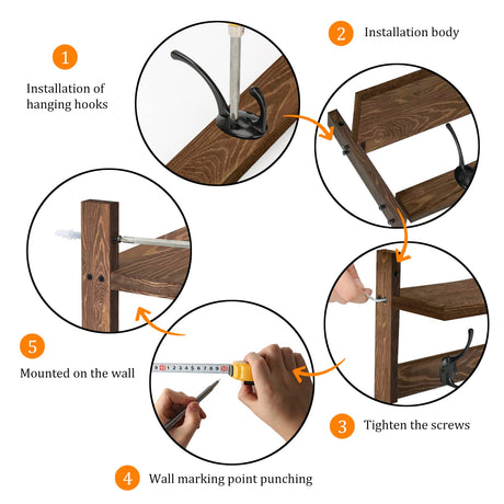 BAMEOS Wall Mounted Coat Rack with Adjustable Easy Install, Rust Proof, Brown Wooden Material, 28.9 Inch Length BAMEOS