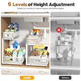 Biboraya 2 Pack Under Sink Organizer With Smooth Cylindrical Rail,2-Tier Pull Out Multi-Purpose Cabinet Storage for Bathroom&Kitchen,Height Adjustable,Rust-resistant Coating-White Biboraya