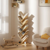 SHEEPAM 10 Tier Tree Book Shelf, Floor Standing Wood Bookshelf for Narrow Space, Storage Organizer Bookshelves for Books/CDs/Magazine, Bookcase with Shelves for Home Office, Living Room - Natural SHEEPAM