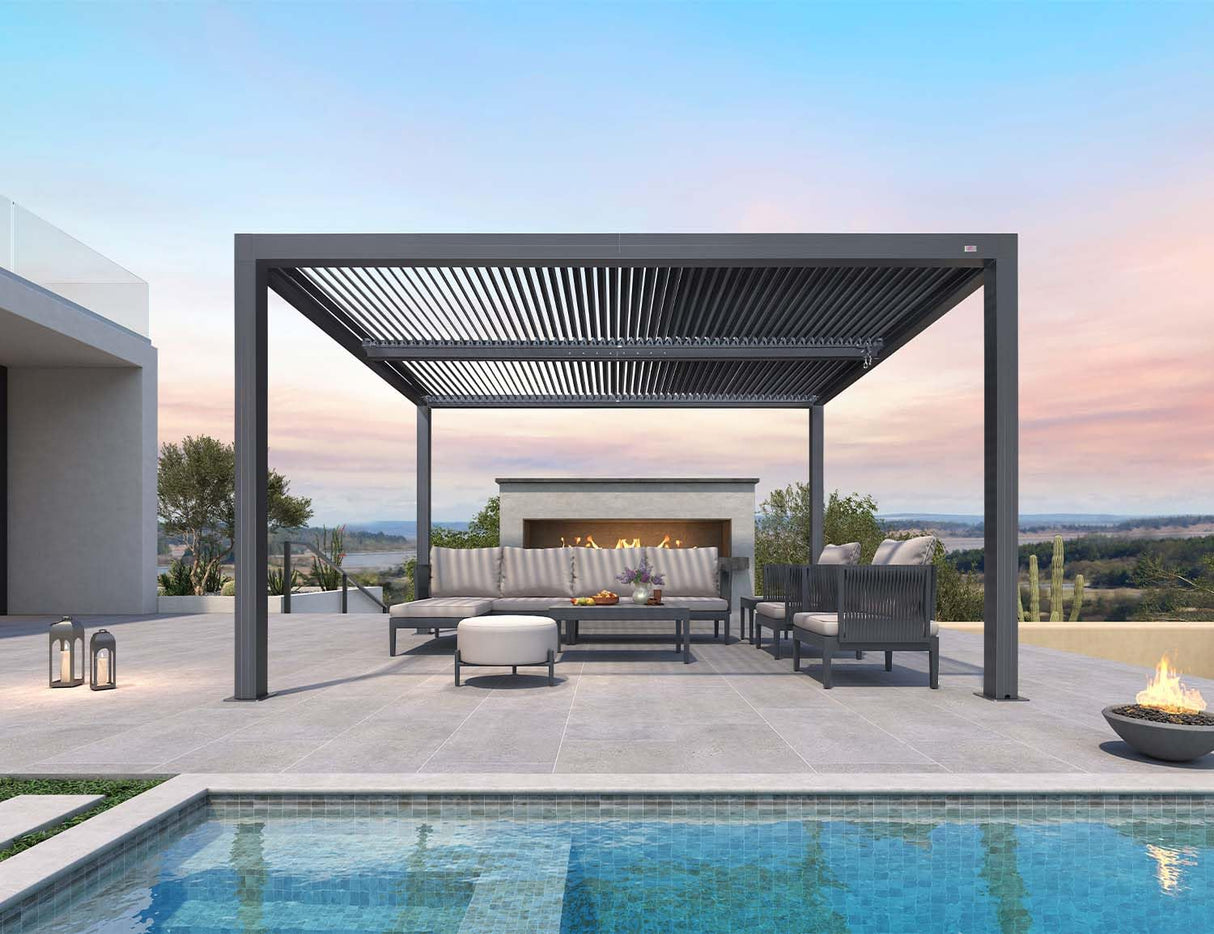 PURPLE LEAF Louvered Pergola 11' x 13' Outdoor Aluminum Pergola with Adjustable Roof for Deck Backyard Garden Grey Hardtop Gazebo PURPLE LEAF