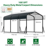 Hipicute 10' x 15' x 8.5' Heavy Duty Metal Carport with Galvanized Steel Roof, Steel Carport Kits Outdoor with Metal Roof, Galvanized Car Shelter for Tractors, Pickup, Boat, Car Hipicute