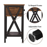 VECELO Nightstands Set of 2, Modern Bedside End Tables, Night Stands with Drawer and Storage Shelf for Living Room Bedroom, Industrial Metal Frame, Brown VECELO