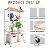 4 Tier Foldable Storage Shelf with Wheels,Folding Shelving Loads 400 LBS,No Assembly Bookshelf,Metal Shelving Units Storage for Garage,Living Room,Kitchen,Pantry, Office(27.9 x 13.3 x 49 in,White) FREGREE
