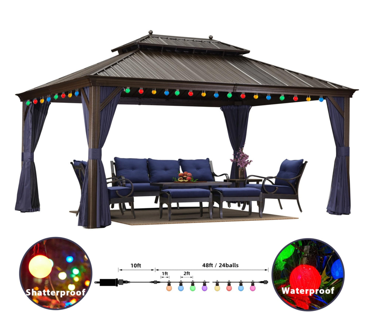 PURPLE LEAF Hardtop Gazebo 12' X 16' Metal Roof with Netting and Curtains Hard Top Backyard Patio Gazebos Permanent Canopy Deck Garden Hot Tub Outdoor Pavilion PURPLE LEAF