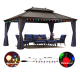 PURPLE LEAF Hardtop Gazebo 12' X 16' Metal Roof with Netting and Curtains Hard Top Backyard Patio Gazebos Permanent Canopy Deck Garden Hot Tub Outdoor Pavilion PURPLE LEAF