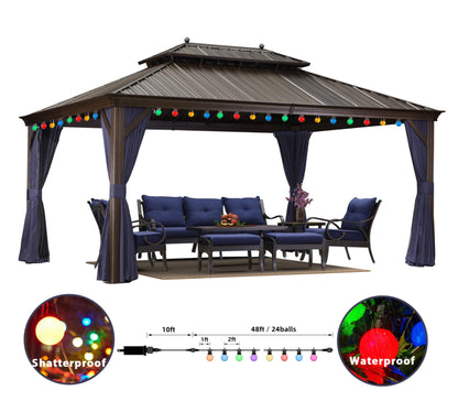 PURPLE LEAF Hardtop Gazebo 12' X 16' Metal Roof with Netting and Curtains Hard Top Backyard Patio Gazebos Permanent Canopy Deck Garden Hot Tub Outdoor Pavilion