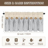 ASPMIZ Cotton Linen Kitchen Valance Curtains, Boho Rustic Button Linen Valances for Windows Farmhouse, Grey Stripe Valance Window Topper Treatment, Window Valances for RV Bathroom Cafe, 52 x 18 Inch ASPMIZ