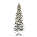 Glitzhome 9ft Pre-Lit Flocked Pencil Spruce Artificial Christmas Tree with 470 Warm White Lights and Sturdy Metal Stand for Home, Office, Party Decoration Glitzhome