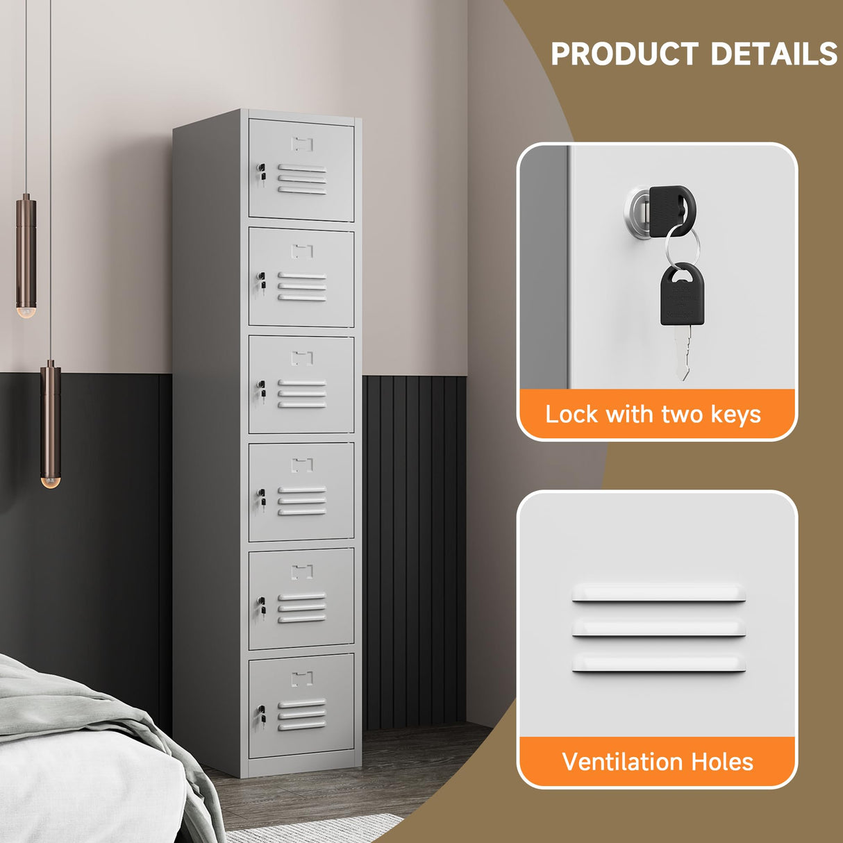 Topass Metal Locker with 6 Doors, Lockable Lockers for Employees, 71" Locker Storage Cabinets for School, Gym, Home, Office, Garage (6-Door, Grey) Topass