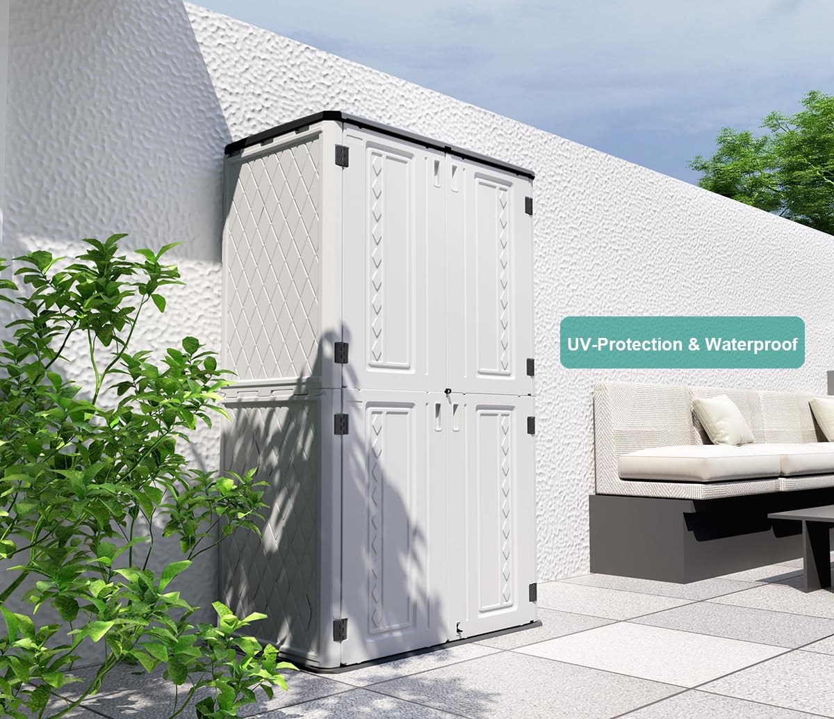 Outdoor Storage Shed,KINYING Outdoor Storage Cabinet Waterproof with Double Doors,52 Cu.ft Resin Vertical Tool Shed for Garden,Patio,Backyard,4×2.5×6.6 FT KINYING