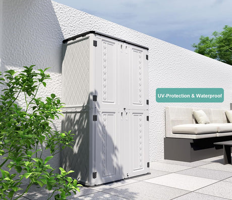 Outdoor Storage Shed,KINYING Outdoor Storage Cabinet Waterproof with Double Doors,52 Cu.ft Resin Vertical Tool Shed for Garden,Patio,Backyard,4×2.5×6.6 FT KINYING