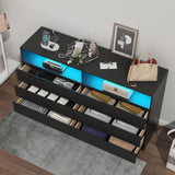 STIKELY 6 Drawer Dresser for Bedroom with Power Outlet, Black Dressers with LED Light, Dresser Chest of Drawers for Closet,Wooden Dressers Organizer Cabinet for Living Room,Entryway, Hallway STIKELY