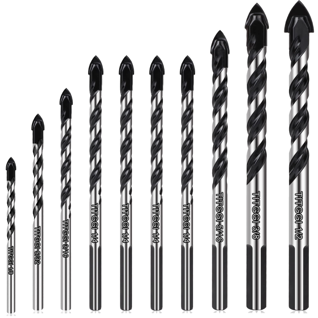 Professional Masonry Drill Bit Set (10PCS) for Glass/Brick/Plastic/Cement/Wood/Tile/Etc, Industrial Strength Carbide Drill Bit Tip, 1/8"-1/2" by TITGGI TITGGI