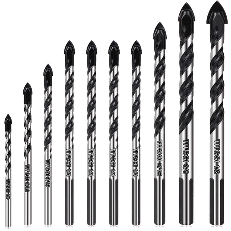 Professional Masonry Drill Bit Set (10PCS) for Glass/Brick/Plastic/Cement/Wood/Tile/Etc, Industrial Strength Carbide Drill Bit Tip, 1/8"-1/2" by TITGGI TITGGI