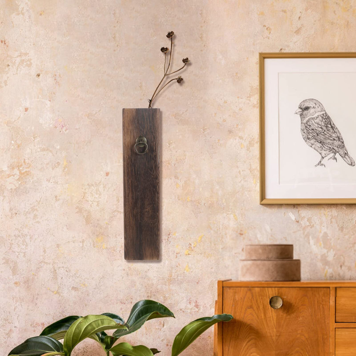 Wood Wall Pocket Vase Wood Wall Planter Hanging Wall Vase Pocket Flowers Holder for Farmhouse Home Living Room Bedroom Wall Decor Wooden Wall OSALADI