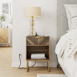 Masupu Nightstand with Charging Station,Modern Night Stand Boho Farmhouse Wood Bedside Table with Storage Drawer Side End Table for Bedroom,Living Room,Office,Walnut Brown with Outlet Masupu