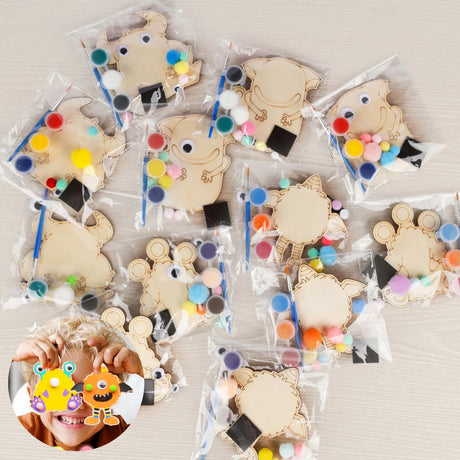 GOGREENWOVEN 12 PCS Halloween Crafts for Kids - DIY Monster Wooden Magnet Painting Kits with Googly Eyes - Halloween Party Favors for Ages 4-8 - Non Candy Trick or Treat Gifts & Classroom Prizes GOGREENWOVEN
